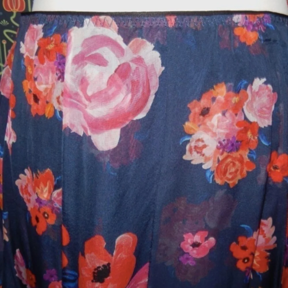 Dorothee Schumacher Navy Blue Pink Silk Chiffon A-Line Skirt Nwt 4